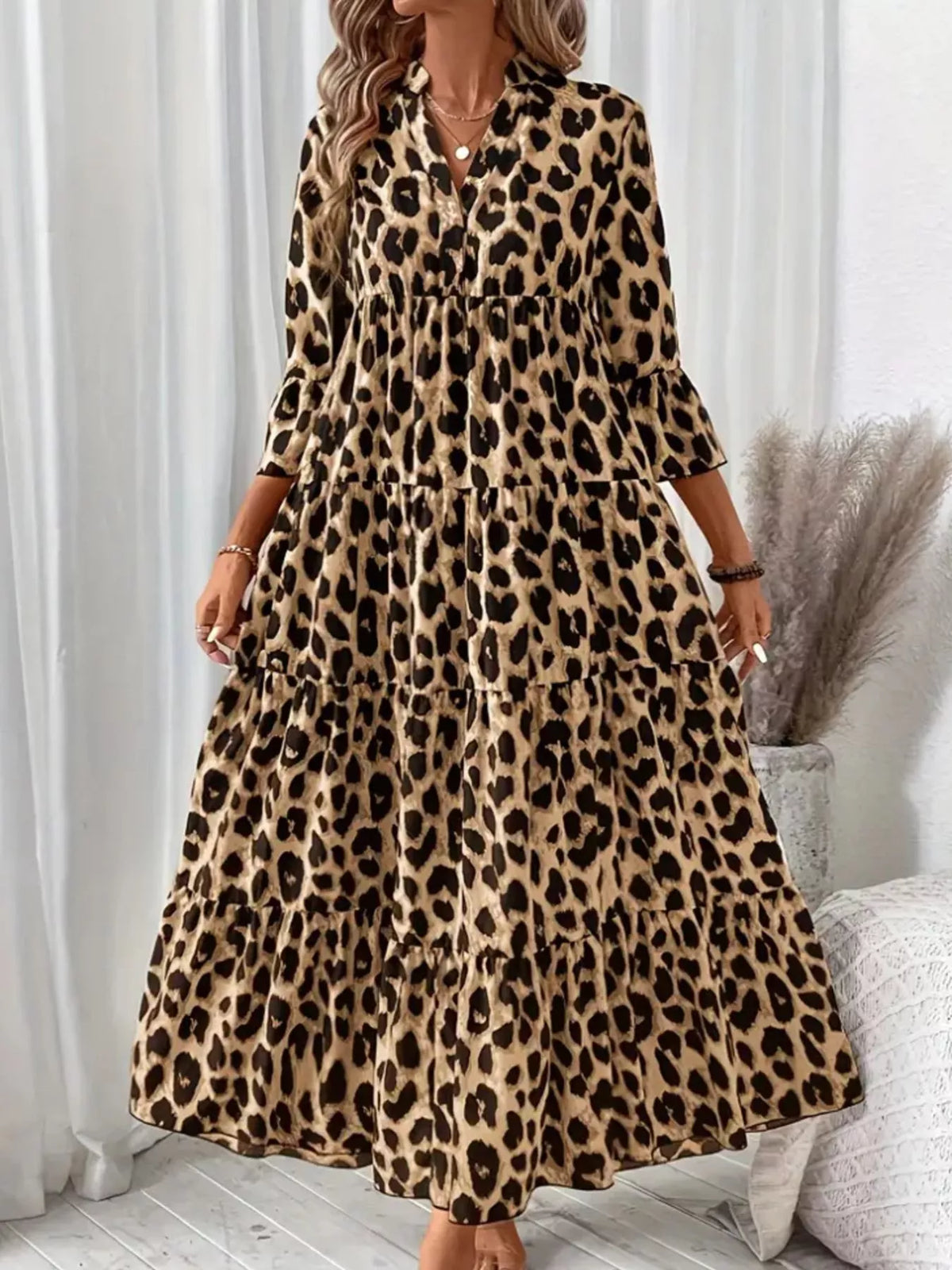 Leopard 3/4 Sleeve Midi Dress | STAHlin RADIANCE