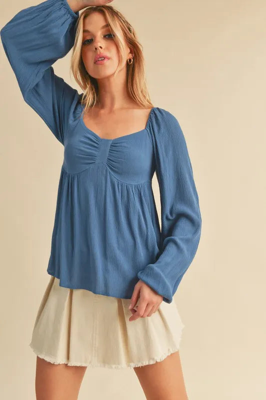 Aemi + Co Ruched Sweetheart Neck Balloon Sleeve Blouse | STAHlin RADIANCE
