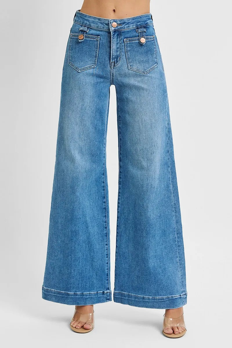 RISEN Full Size Mid Rise Wide Front Patch Pocket Jeans Plus Size | STAHlin RADIANCE
