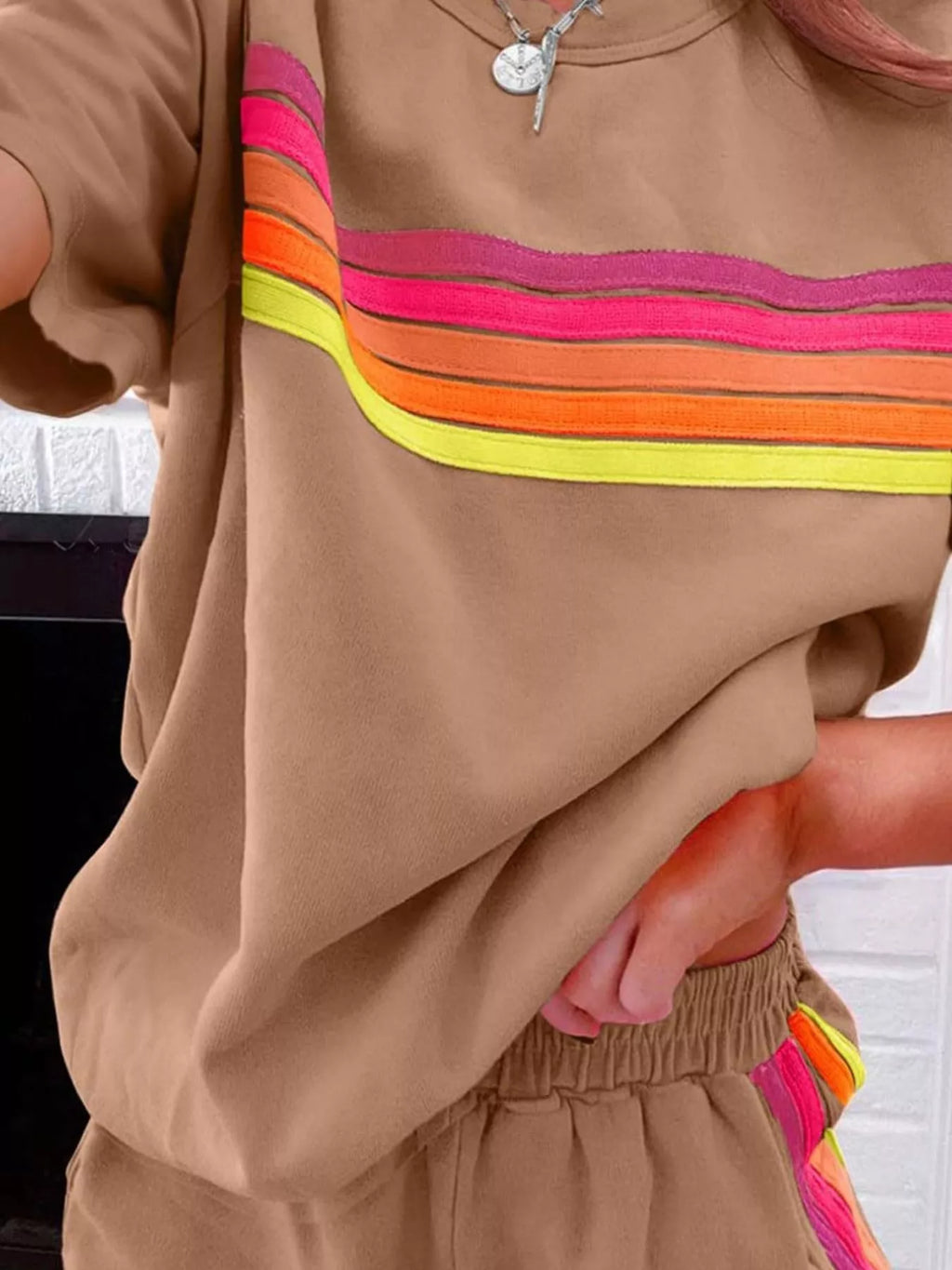 Rainbow Striped Round Neck Top and Shorts Set | STAHlin RADIANCE
