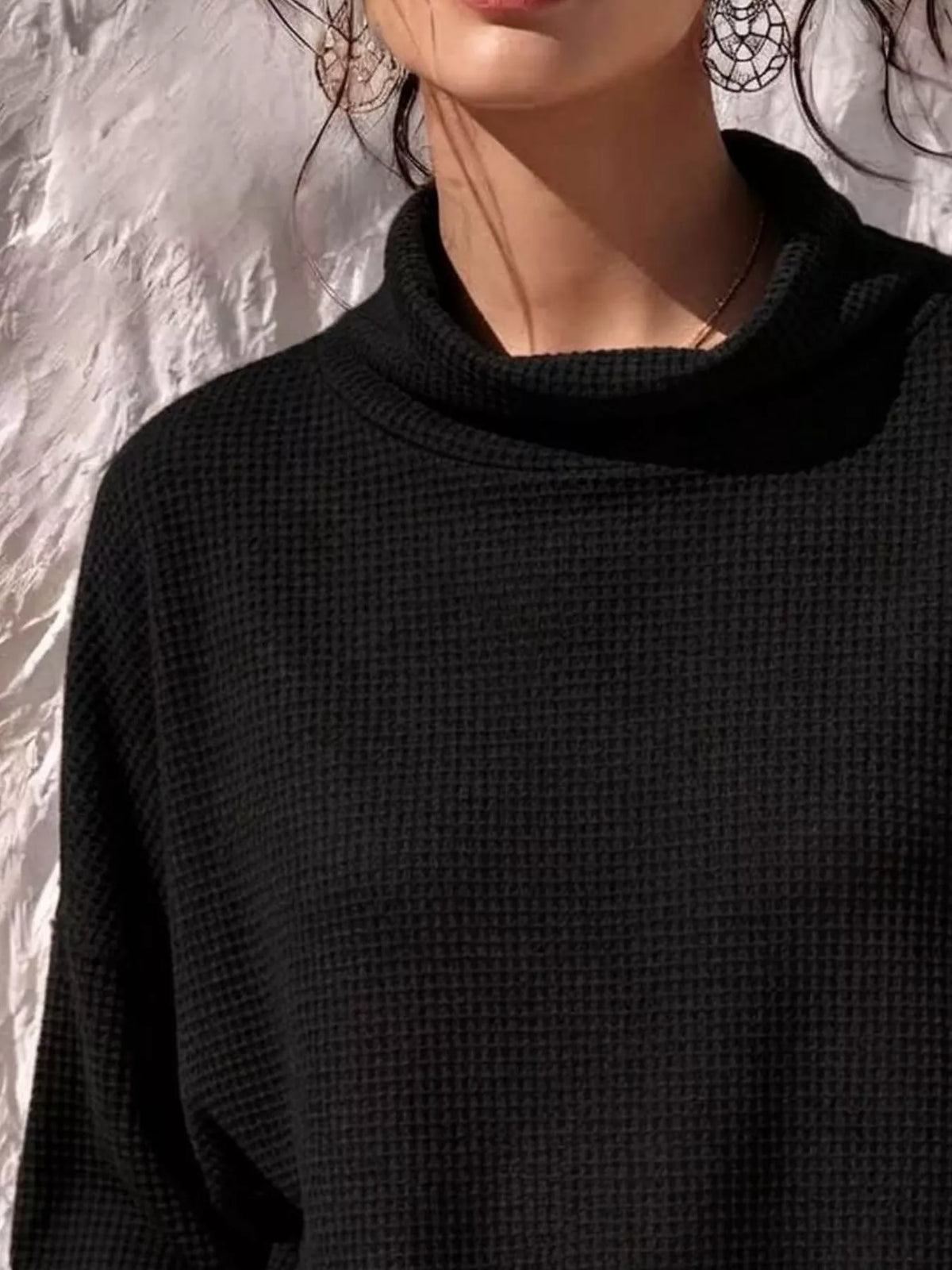 Full Size Waffle Knit Mock Neck Long Sleeve T-Shirt Plus Size | STAHlin RADIANCE