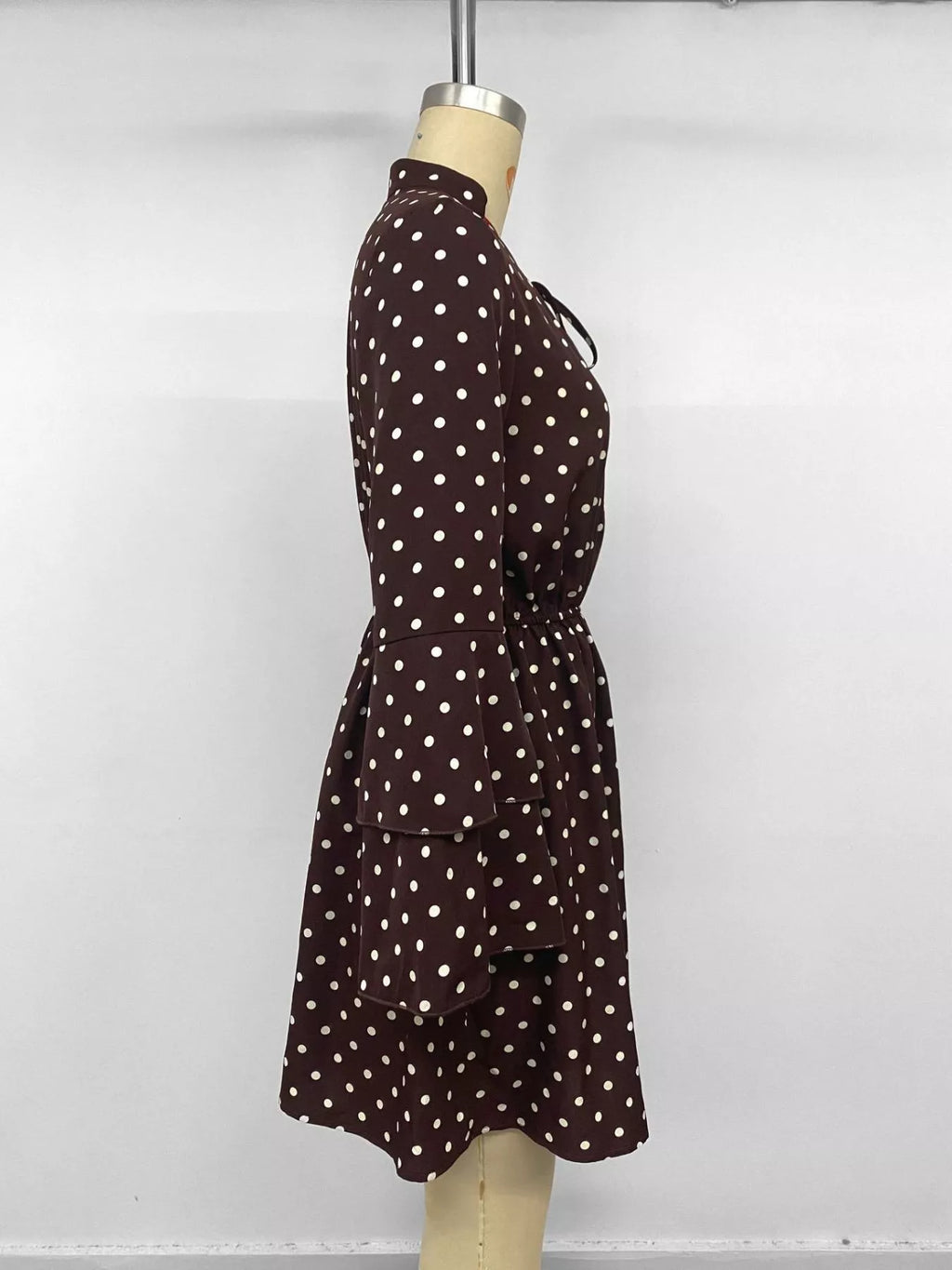 Polka Dot Flare Sleeve Tie Neck Dress | STAHlin RADIANCE