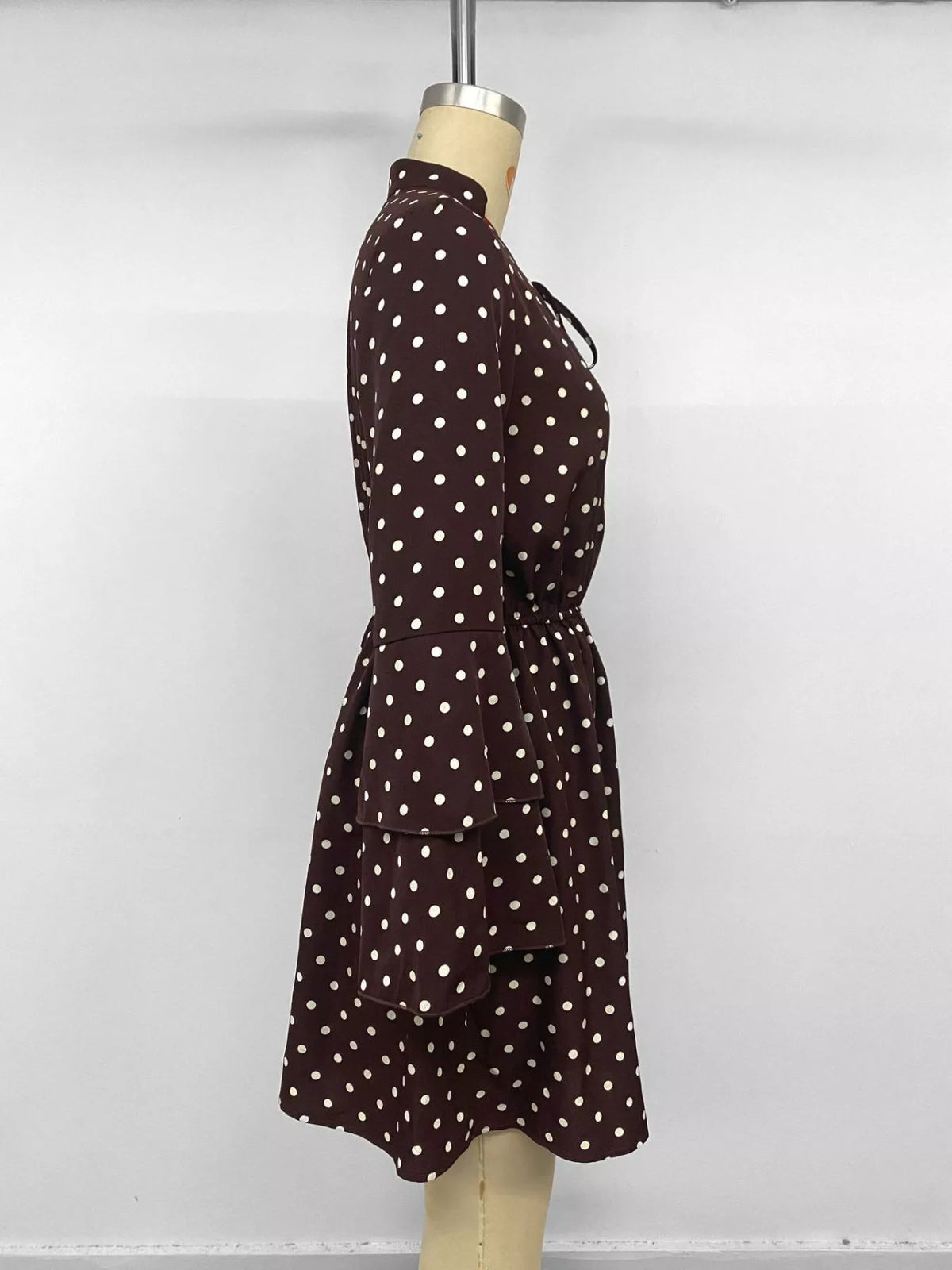 Polka Dot Flare Sleeve Tie Neck Dress | STAHlin RADIANCE