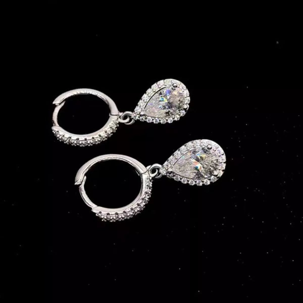 1 Carat 925 Sterling Silver Moissanite Hoop Teardrop Earrings | STAHlin RADIANCE