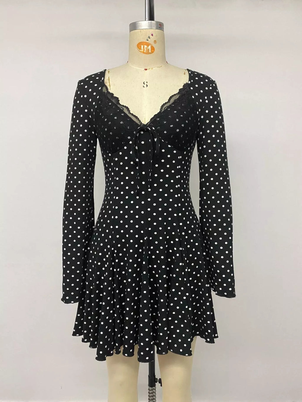 Polka Dot Lace Trimmed V-Neck Mini Dress | STAHlin RADIANCE