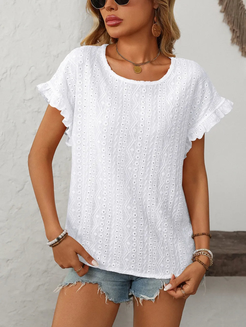 Mandy Eyelet Round Neck Short Sleeve Top | STAHlin RADIANCE