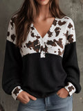 Cow Print Color Block Waffle Knit Blouse | STAHlin RADIANCE