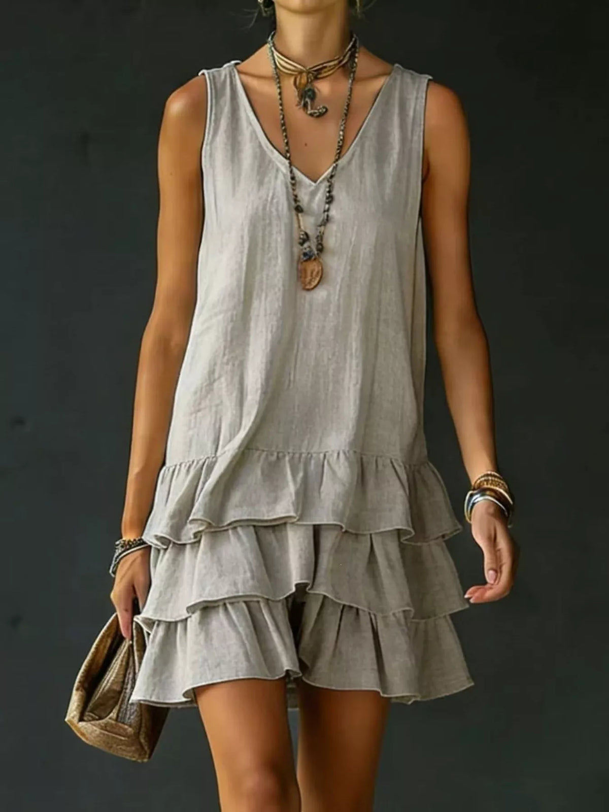Full Size Ruffled Hem V-Neck Sleeveless Dress Plus Size | STAHlin RADIANCE