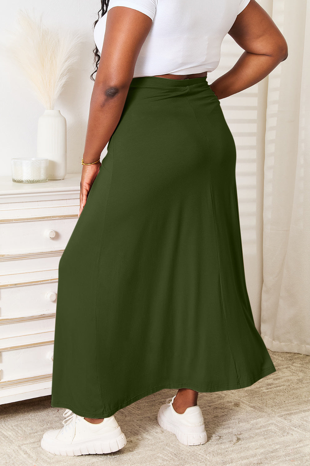 Double Take Full Size Soft Rayon Drawstring Waist Maxi Skirt | STAHlin RADIANCE