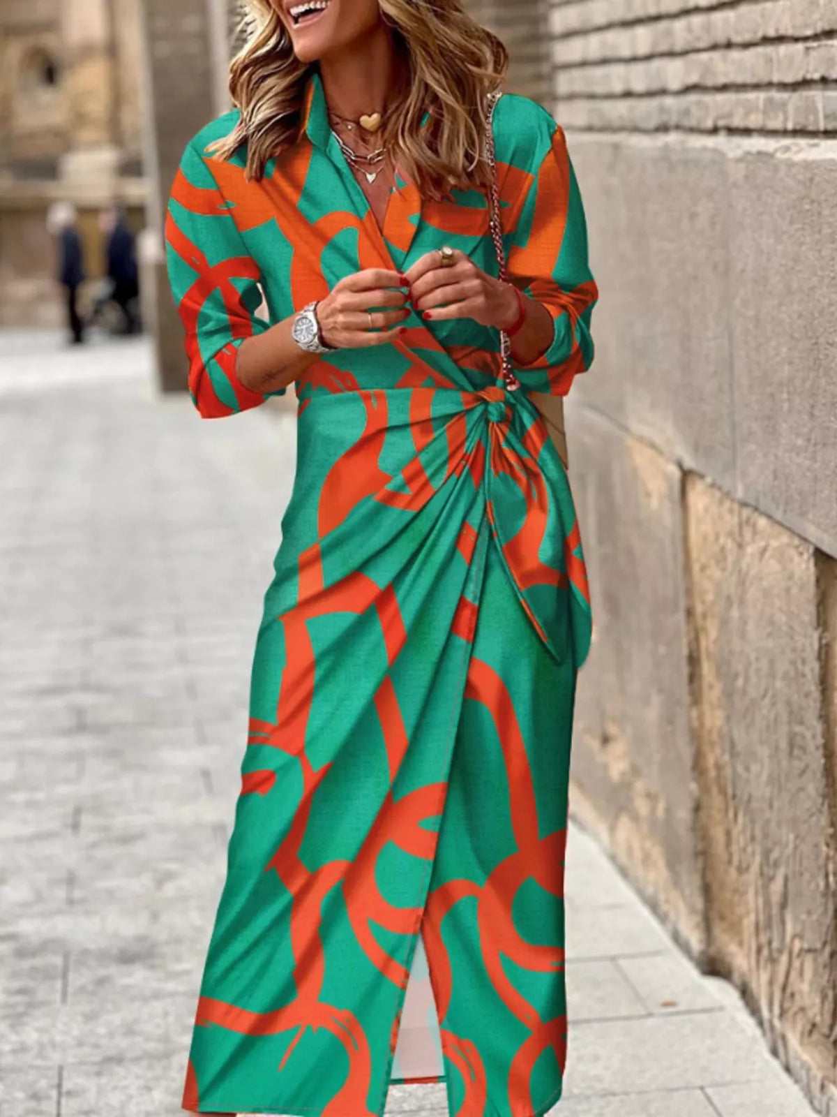 Printed Collared Neck Shirt Dress | STAHlin RADIANCE