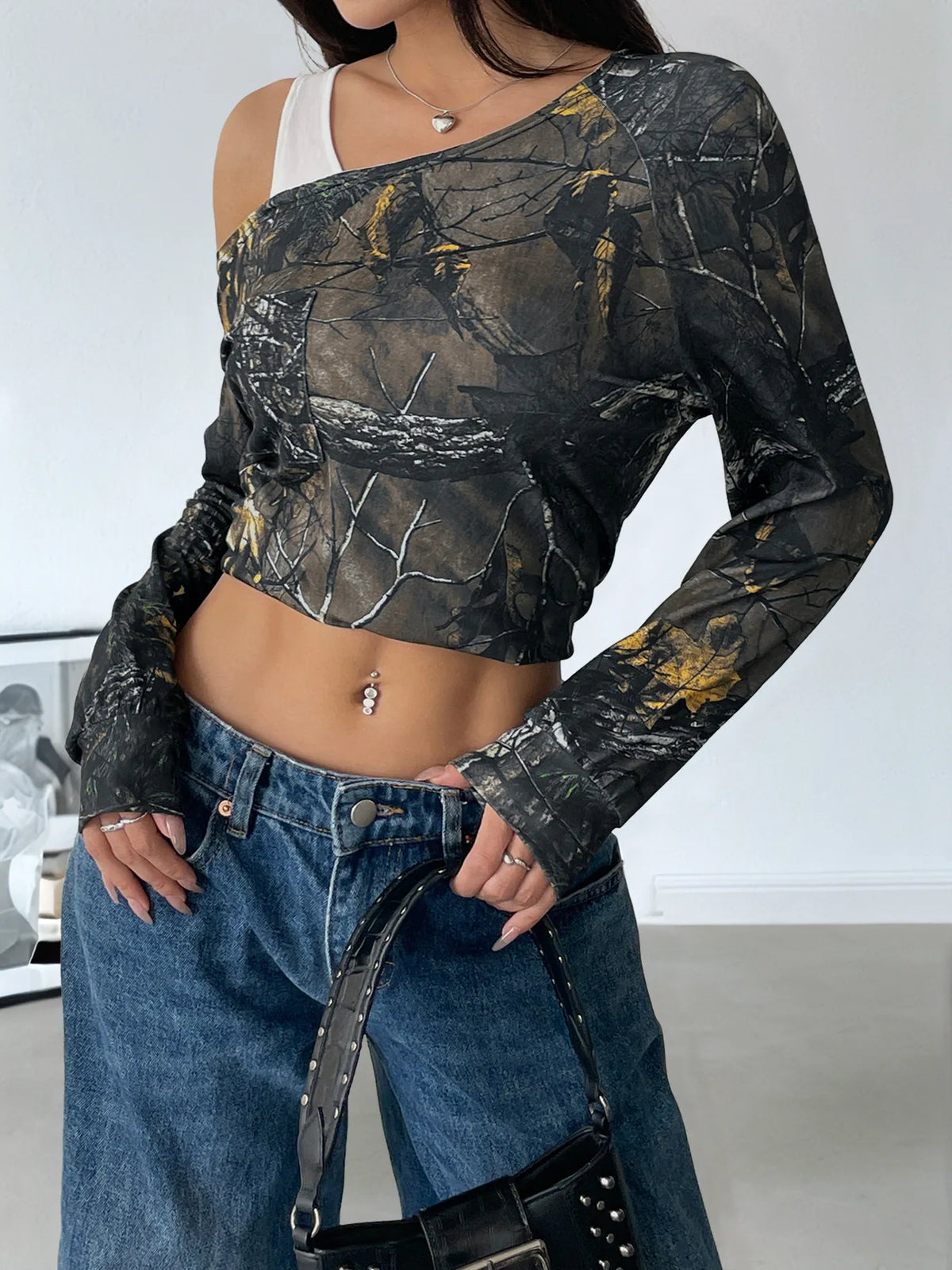 Asymmetrical Neck Printed Long Sleeve Top | STAHlin RADIANCE