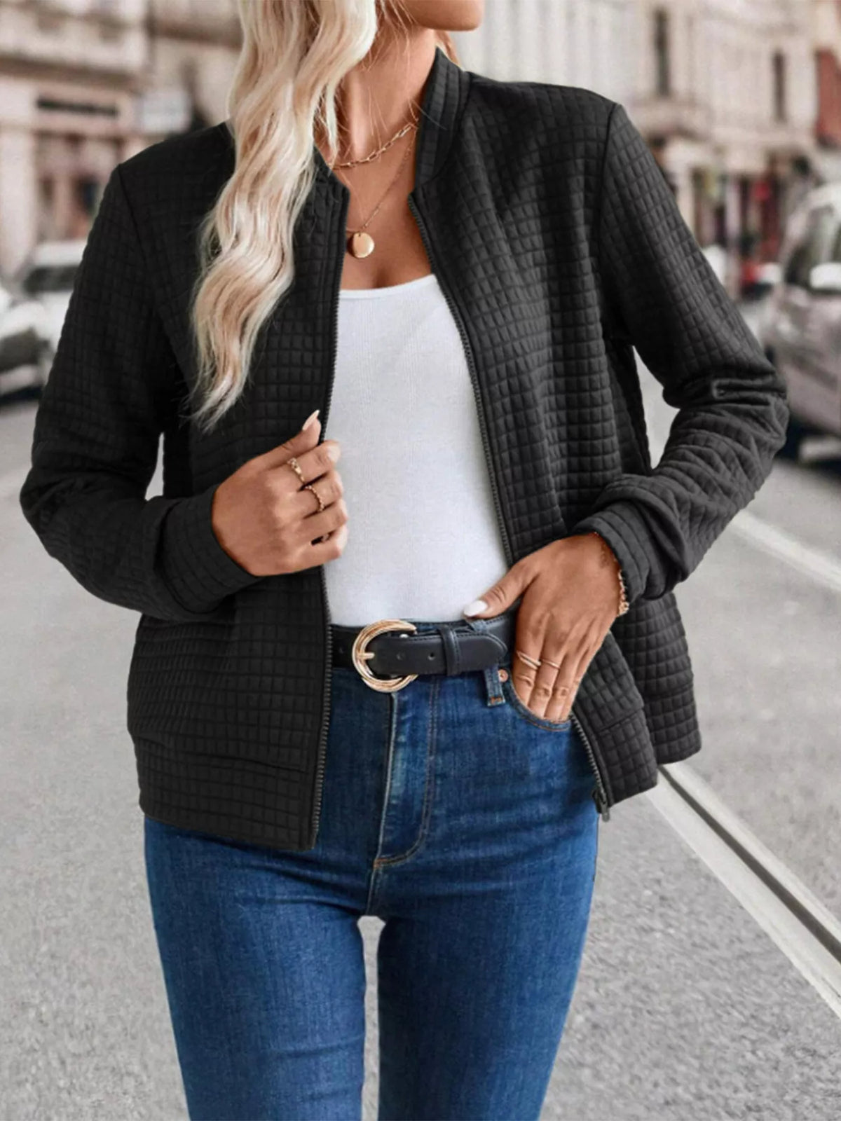 Textured Zip-Up Long Sleeve Jacket | STAHlin RADIANCE