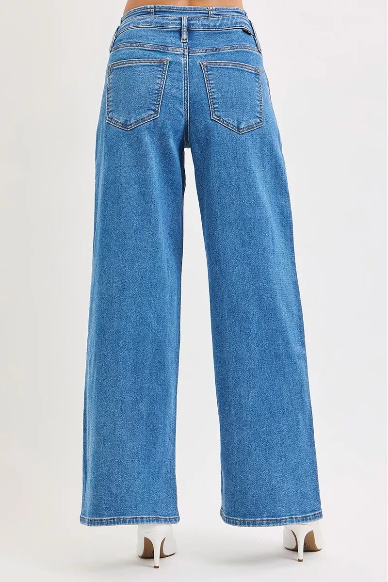 RISEN Full Size Mid Rise Fit Wide Leg with Pleated Detail Jeans Plus Size | STAHlin RADIANCE