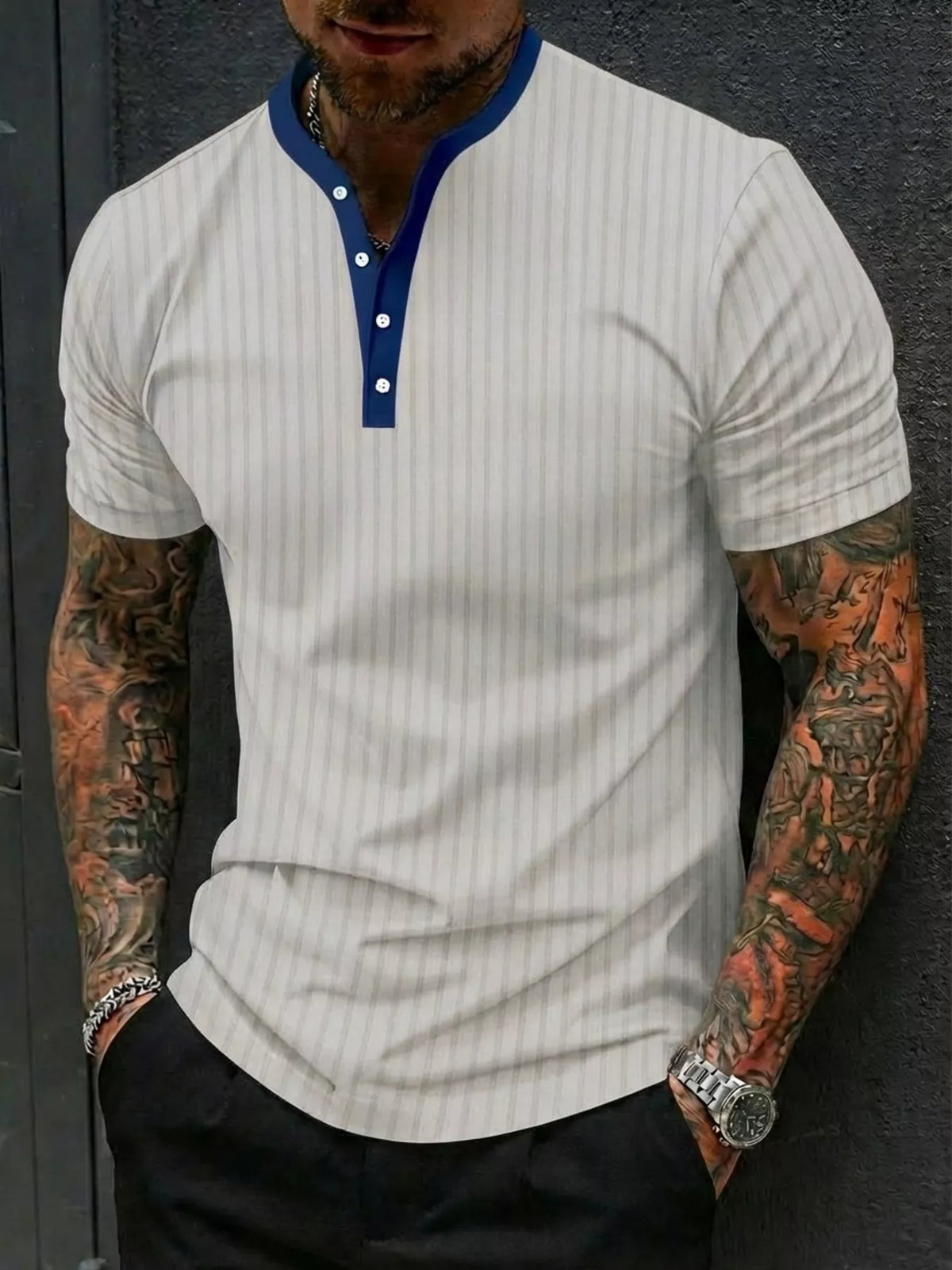 Men's Full Size Striped Short Sleeve Top Plus Size | STAHlin RADIANCE