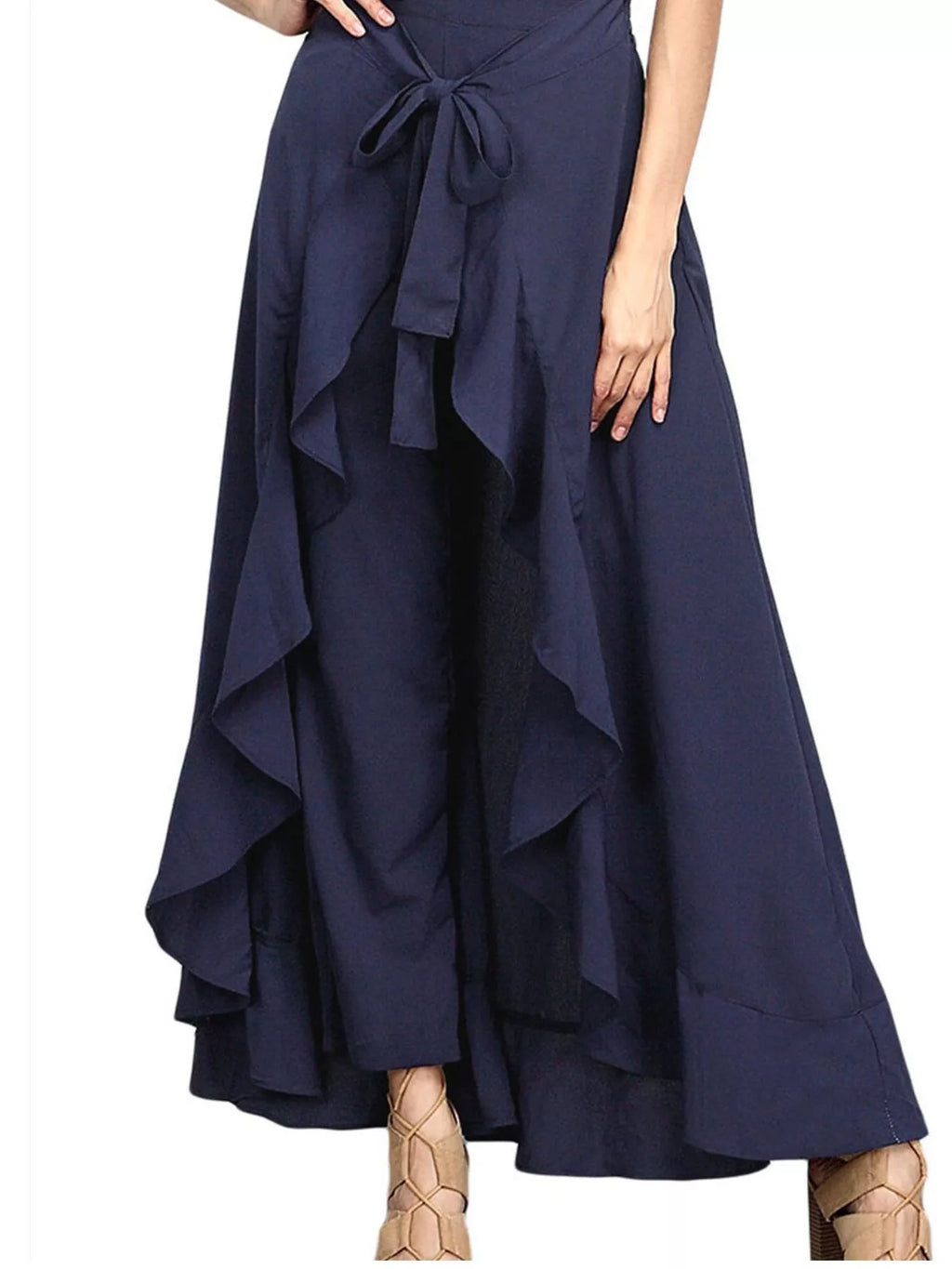 Full Size High-Waisted Tie-Front Ruffled Wide-Leg Pants Plus Size | STAHlin RADIANCE