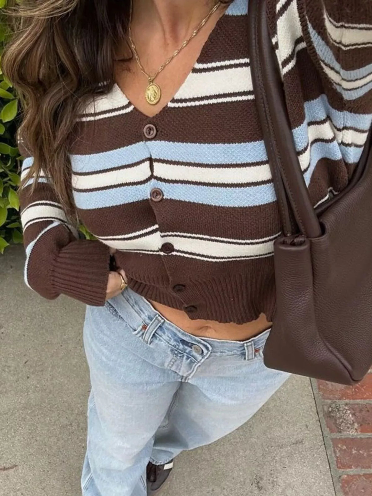 Striped V-Neck Button-Down Cardigan | STAHlin RADIANCE