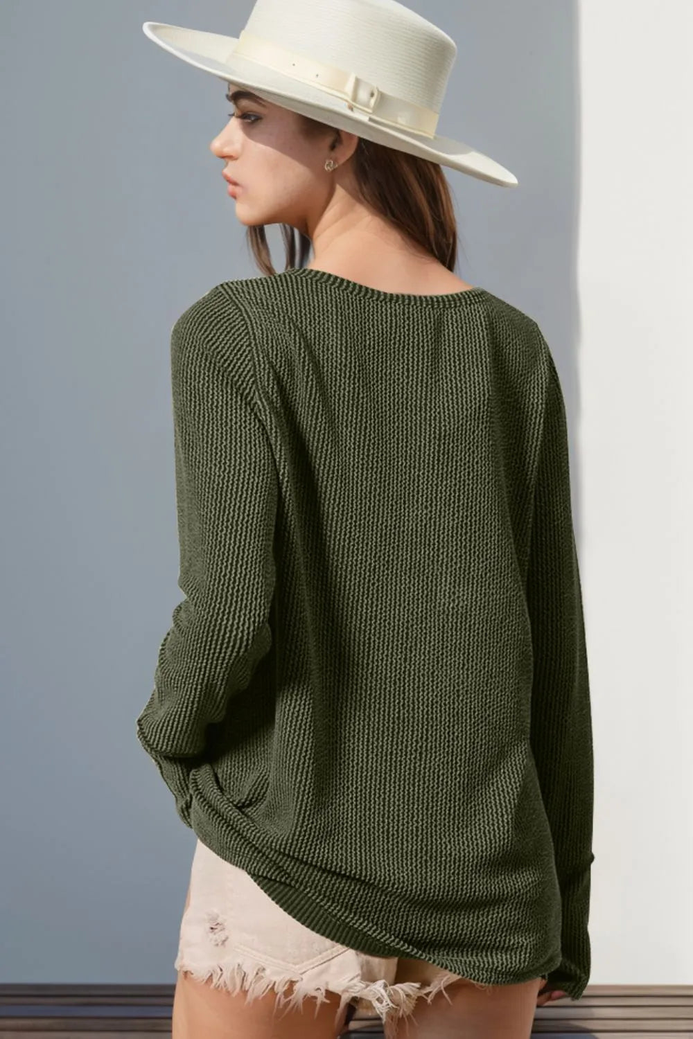 Double Take Full Size Notched Thumbhole Long Sleeve T-Shirt | STAHlin RADIANCE
