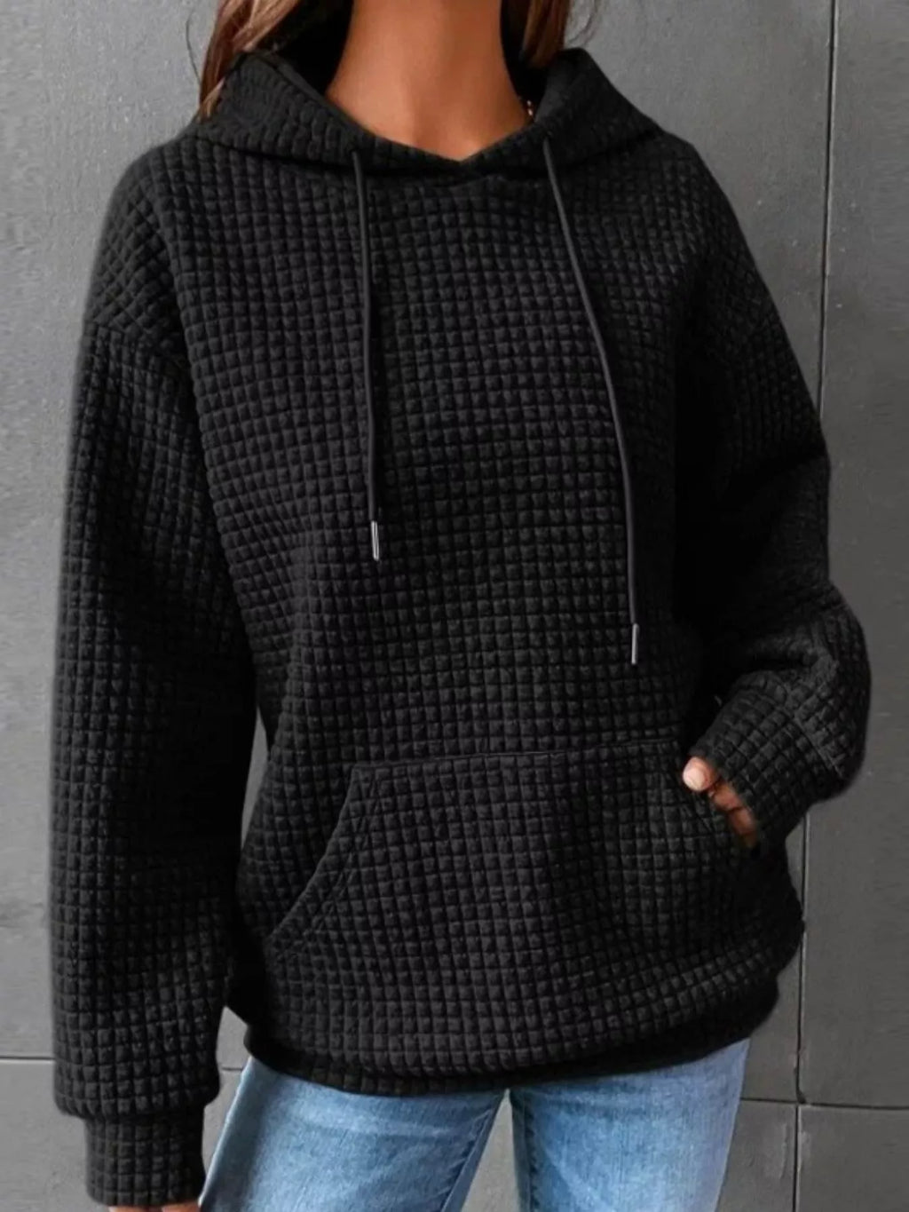 Full Size Textured Kangaroo Pocket Hoodie Plus Size | STAHlin RADIANCE