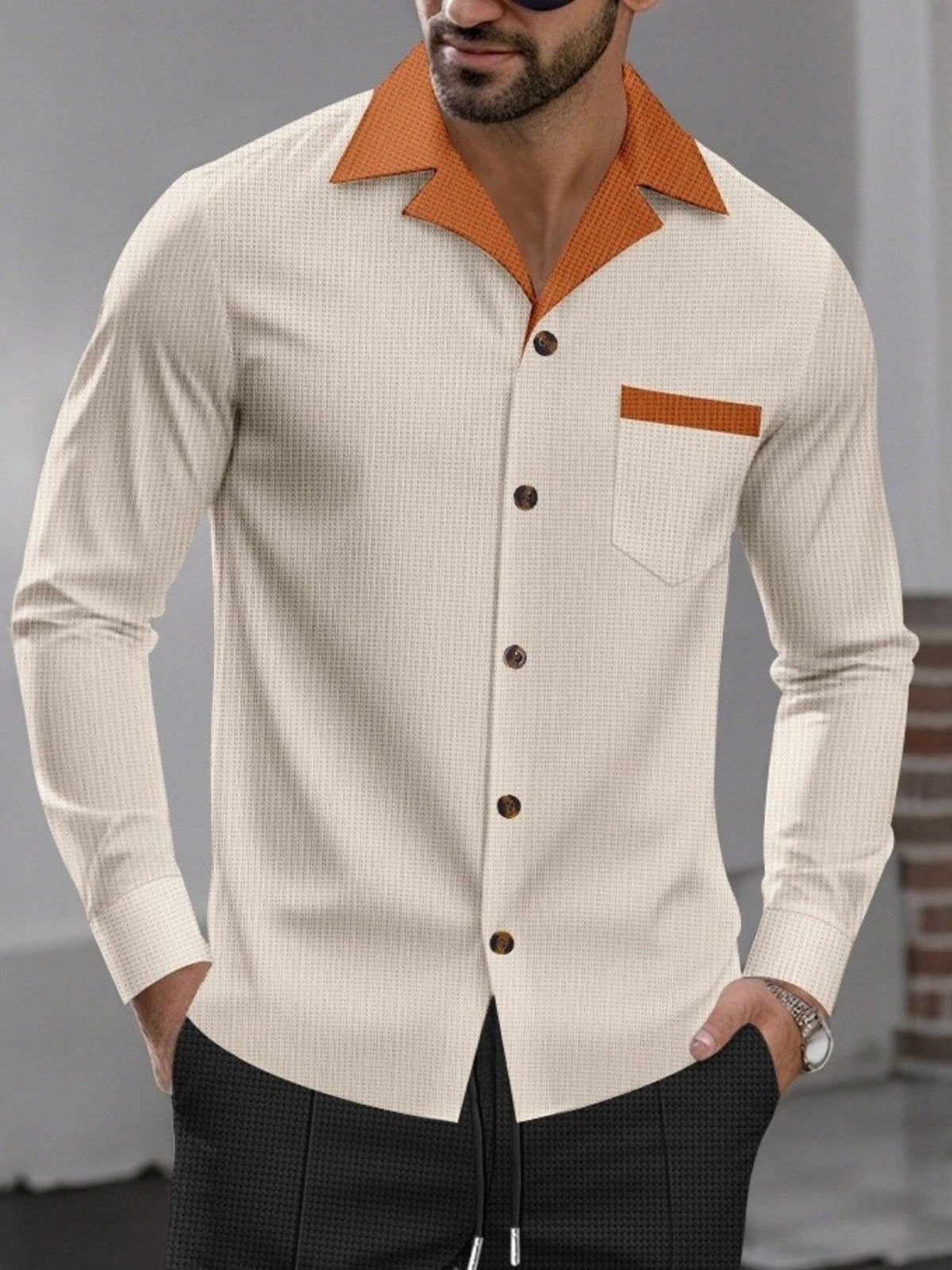 Men's Full Size Contrast Collar Button Up Shirt Plus Size | STAHlin RADIANCE