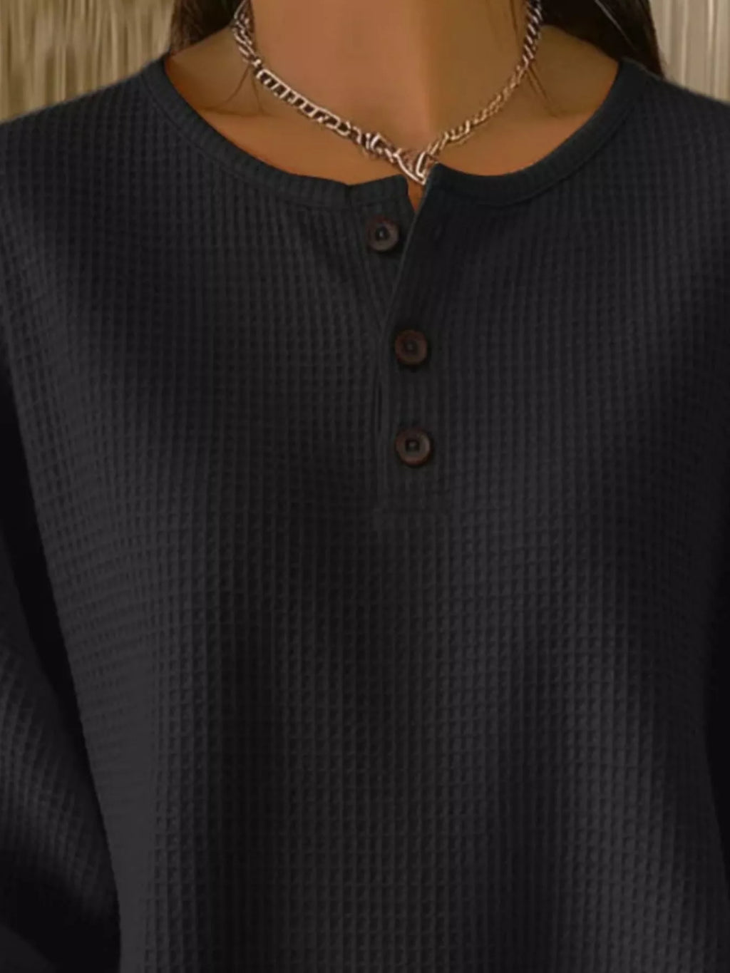 Full Size Waffle Knit Button Detail Top Plus Size | STAHlin RADIANCE