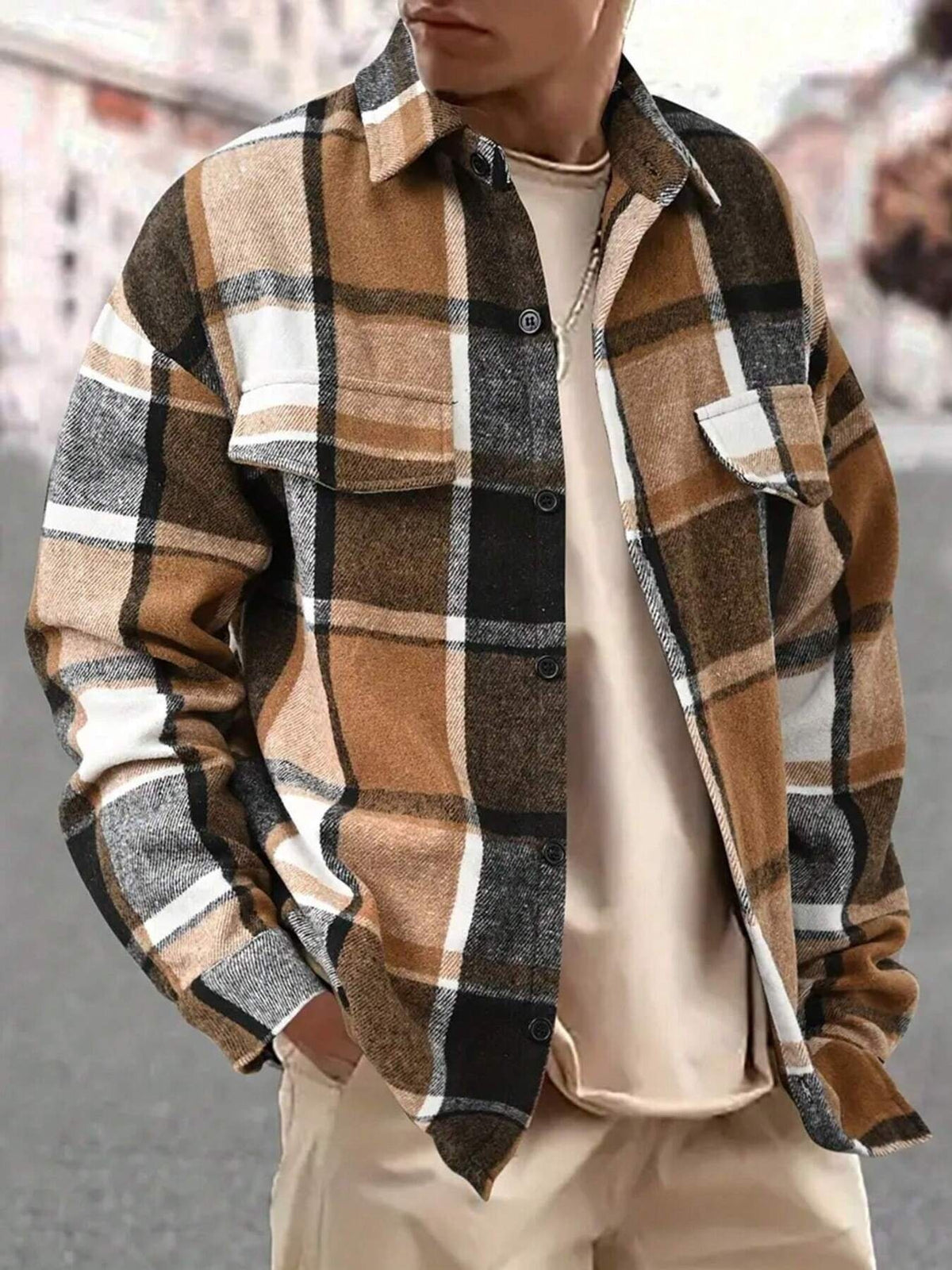 Men's Full Size Casual Plaid Button Up Shirt with Dual Chest Pockets Plus Size | STAHlin RADIANCE