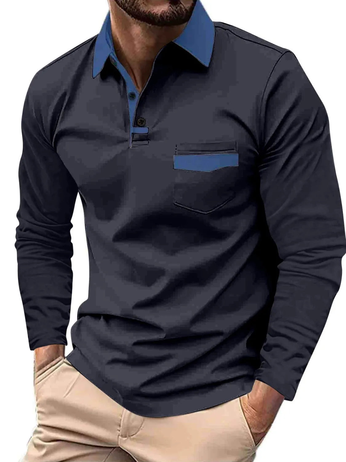 Men's Full Size Collared Neck Long Sleeve Polo Plus Size | STAHlin RADIANCE