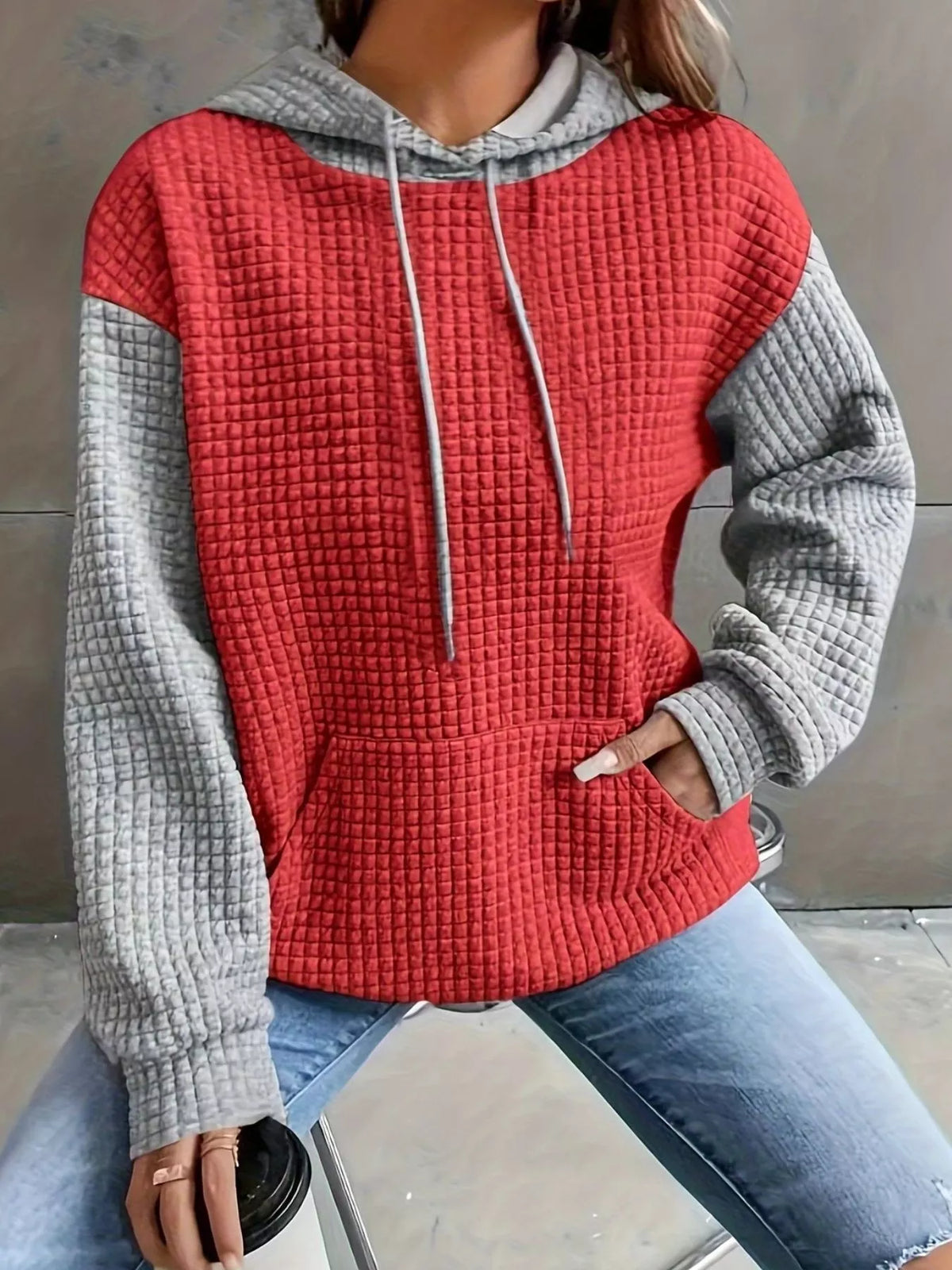 Full Size Textured Kangaroo Pocket Hoodie Plus Size | STAHlin RADIANCE