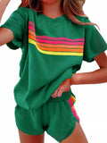 Rainbow Striped Round Neck Top and Shorts Set | STAHlin RADIANCE