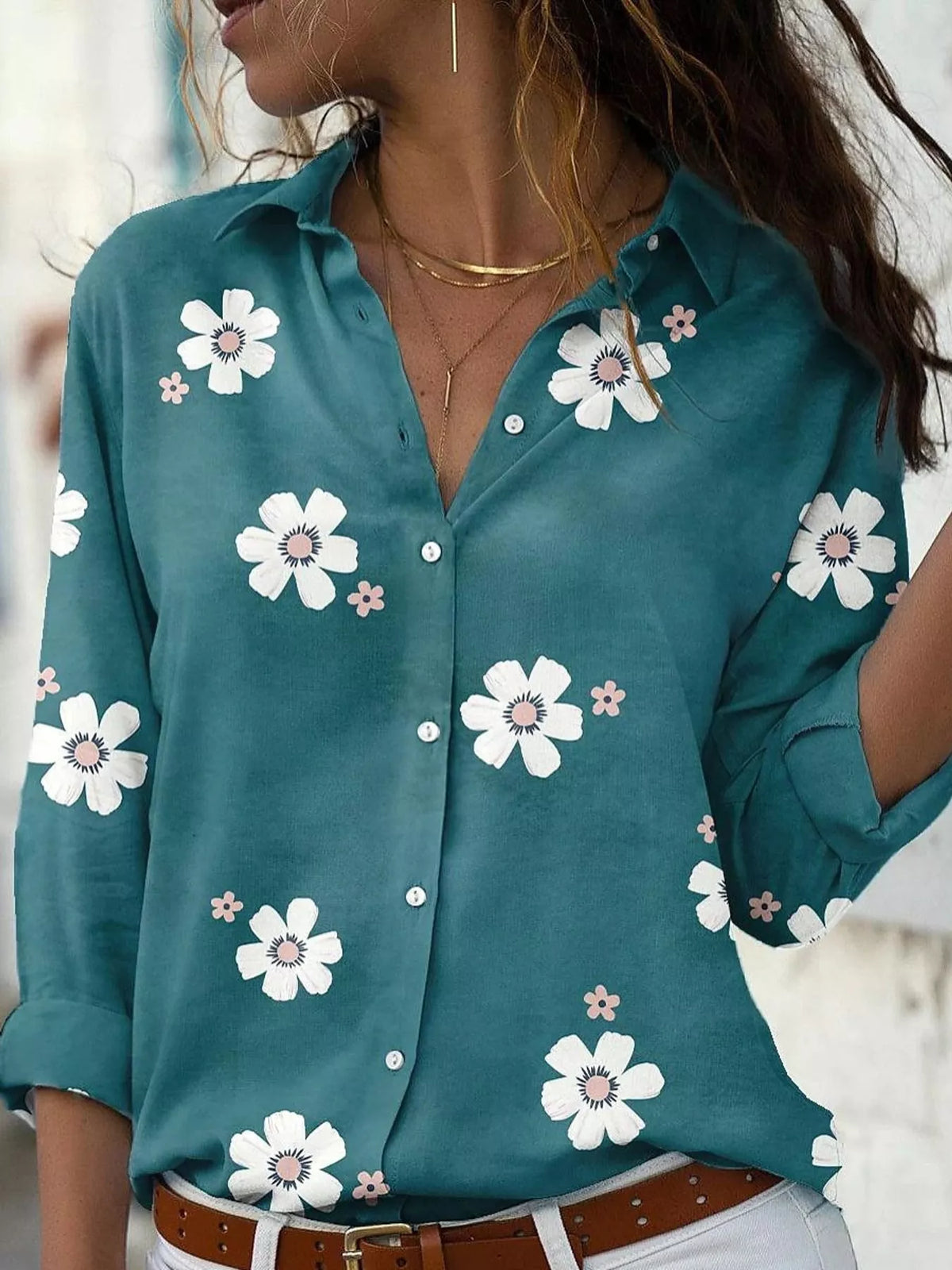 Full Size Floral Print Button-Down Casual Shirt Plus Size | STAHlin RADIANCE