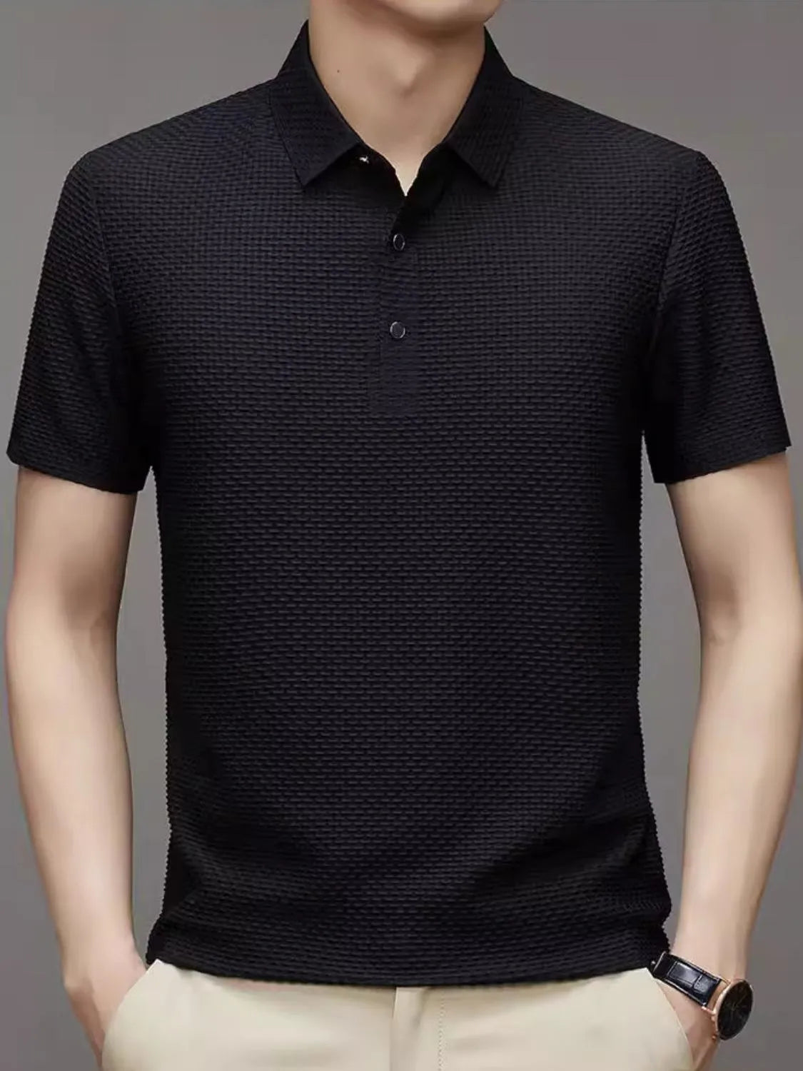 Men's Full Size Button Detail Short Sleeve Polo Plus Size | STAHlin RADIANCE