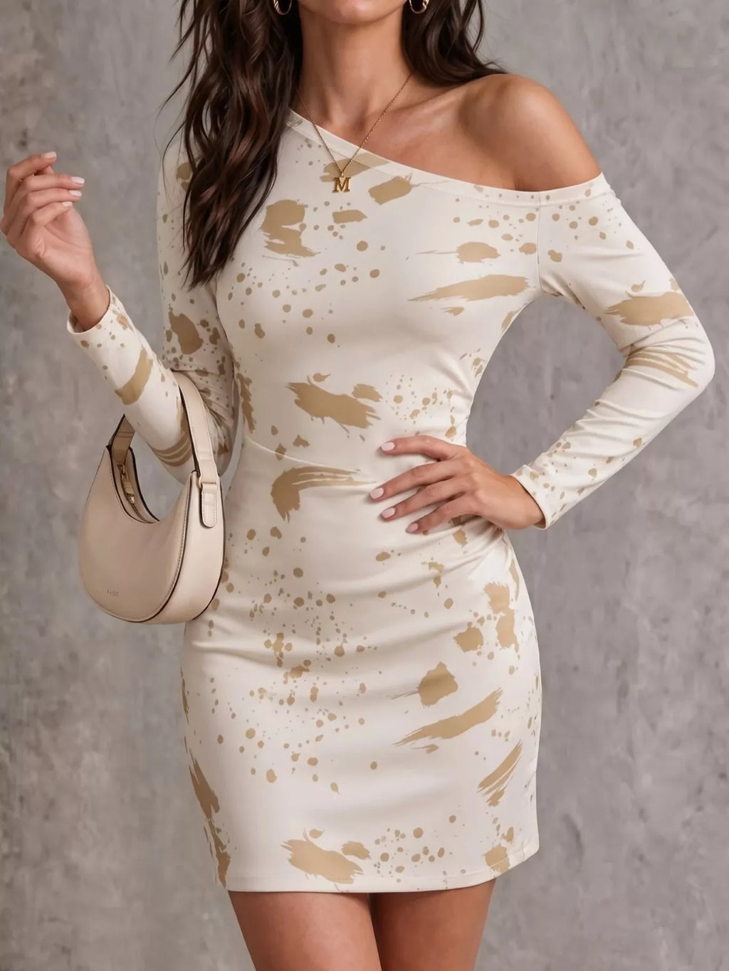 One-Shoulder Long Sleeve Paint Splatter Bodycon Mini Dress | STAHlin RADIANCE