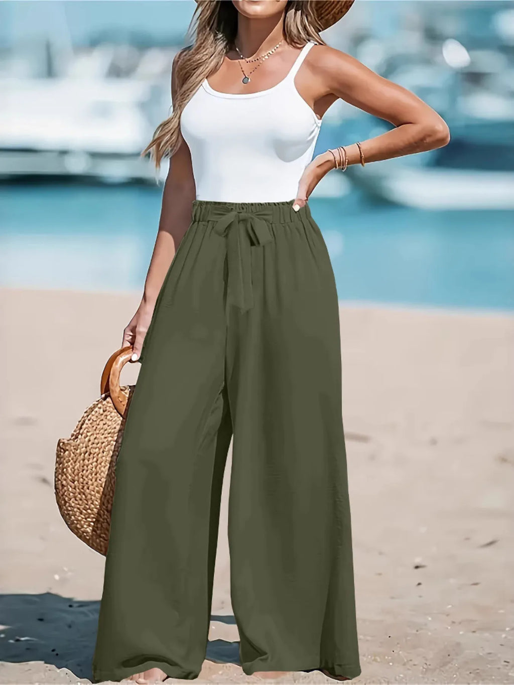 Full Size Drawstring Waist Wide Leg Pants Plus Size | STAHlin RADIANCE