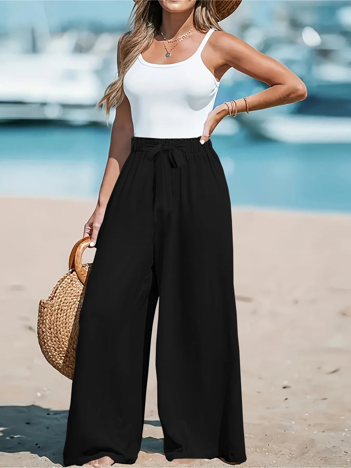 Full Size Drawstring Waist Wide Leg Pants Plus Size | STAHlin RADIANCE