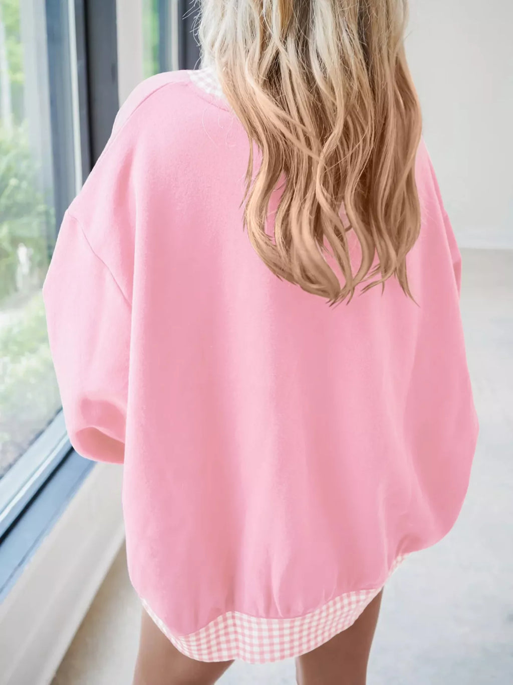 Gingham Trim Dropped Shoulder Sweatshirt | STAHlin RADIANCE