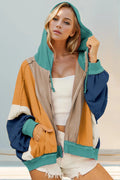 Double Take Full Size Color Block Zip Up Hoodie | STAHlin RADIANCE