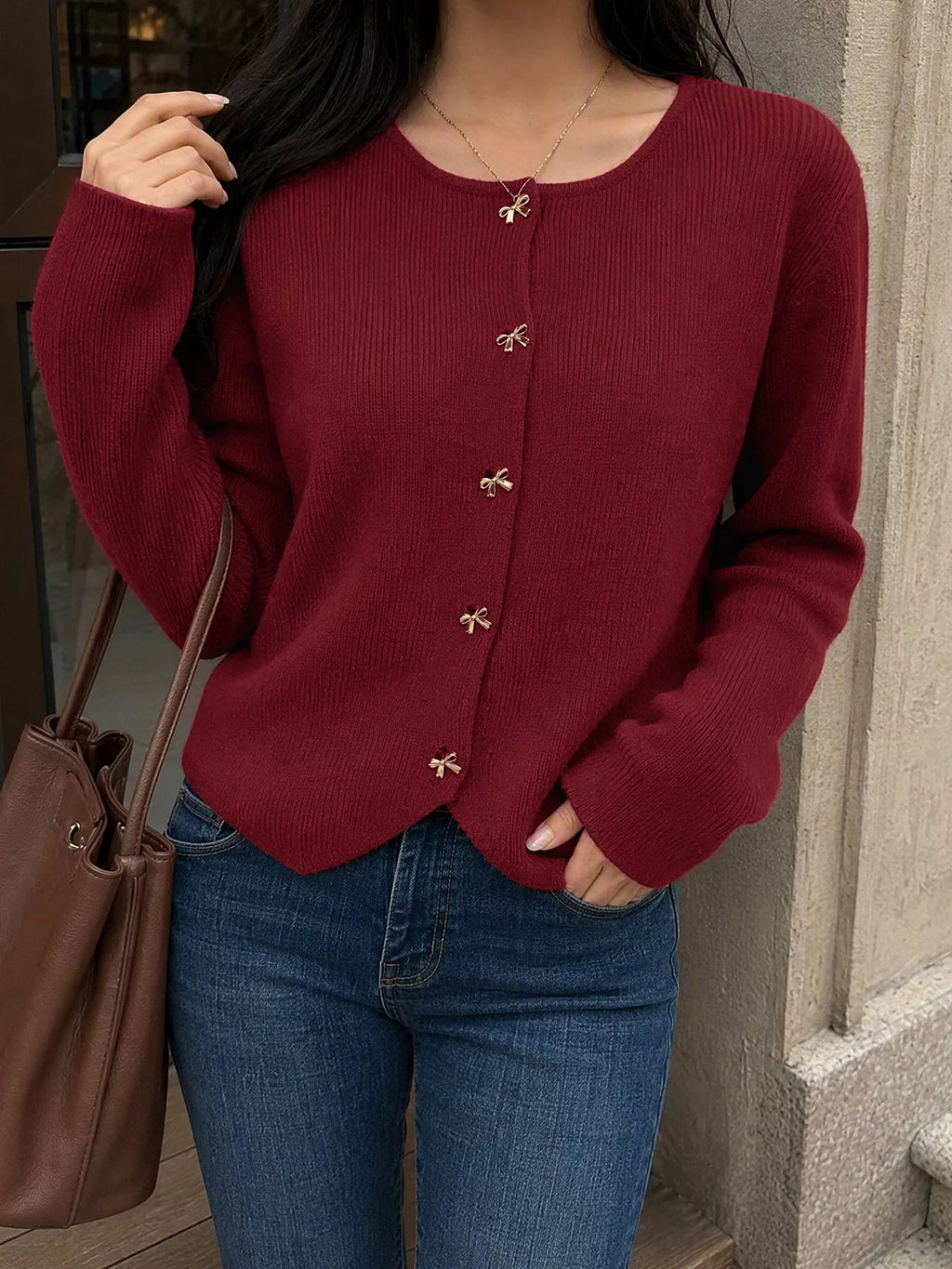 Bow Button Up Knit Cardigan | STAHlin RADIANCE