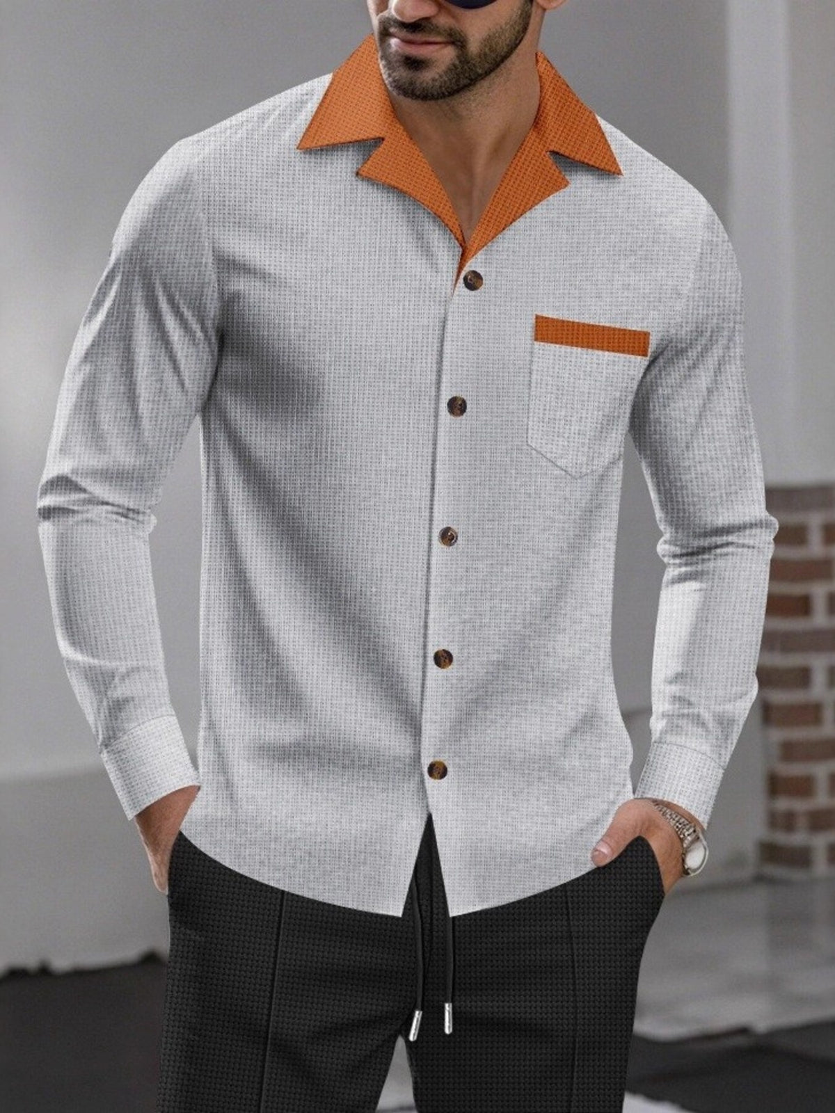 Men's Full Size Contrast Collar Button Up Shirt Plus Size | STAHlin RADIANCE