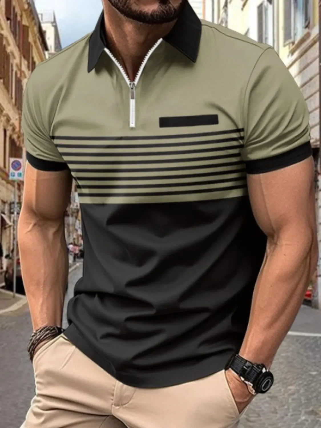Men's Full Size Collared Neck Contrast Polo Plus Size | STAHlin RADIANCE