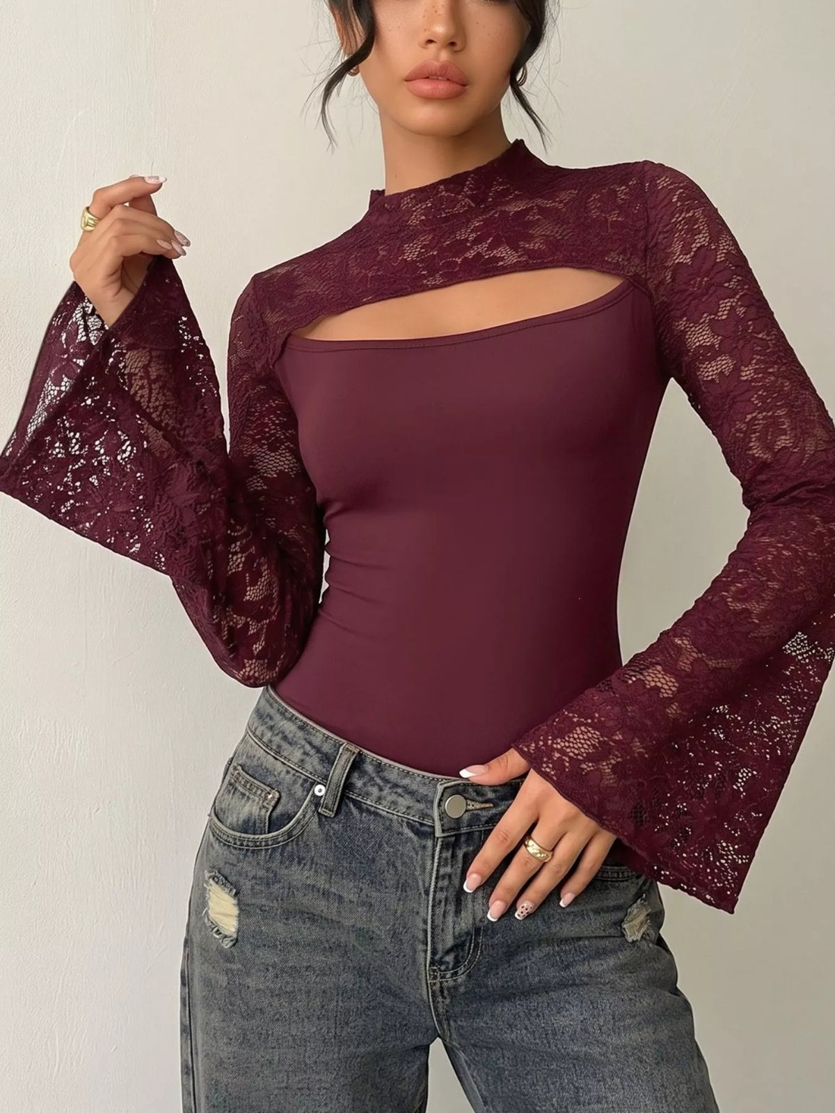 Lace Cut-out Flare Sleeve Bodysuit | STAHlin RADIANCE