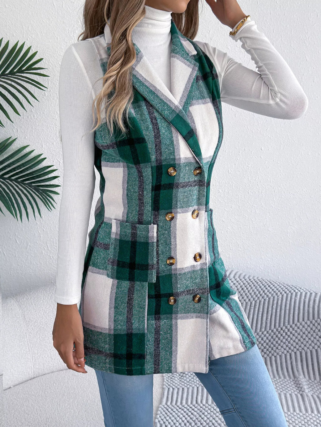 Plaid Double-Breasted Vest Coat | STAHlin RADIANCE