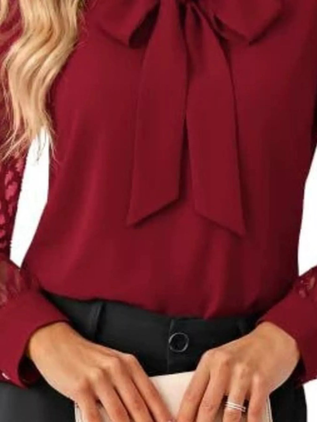 Bow-Tie Blouse with Sheer Chevron Long Sleeves | STAHlin RADIANCE