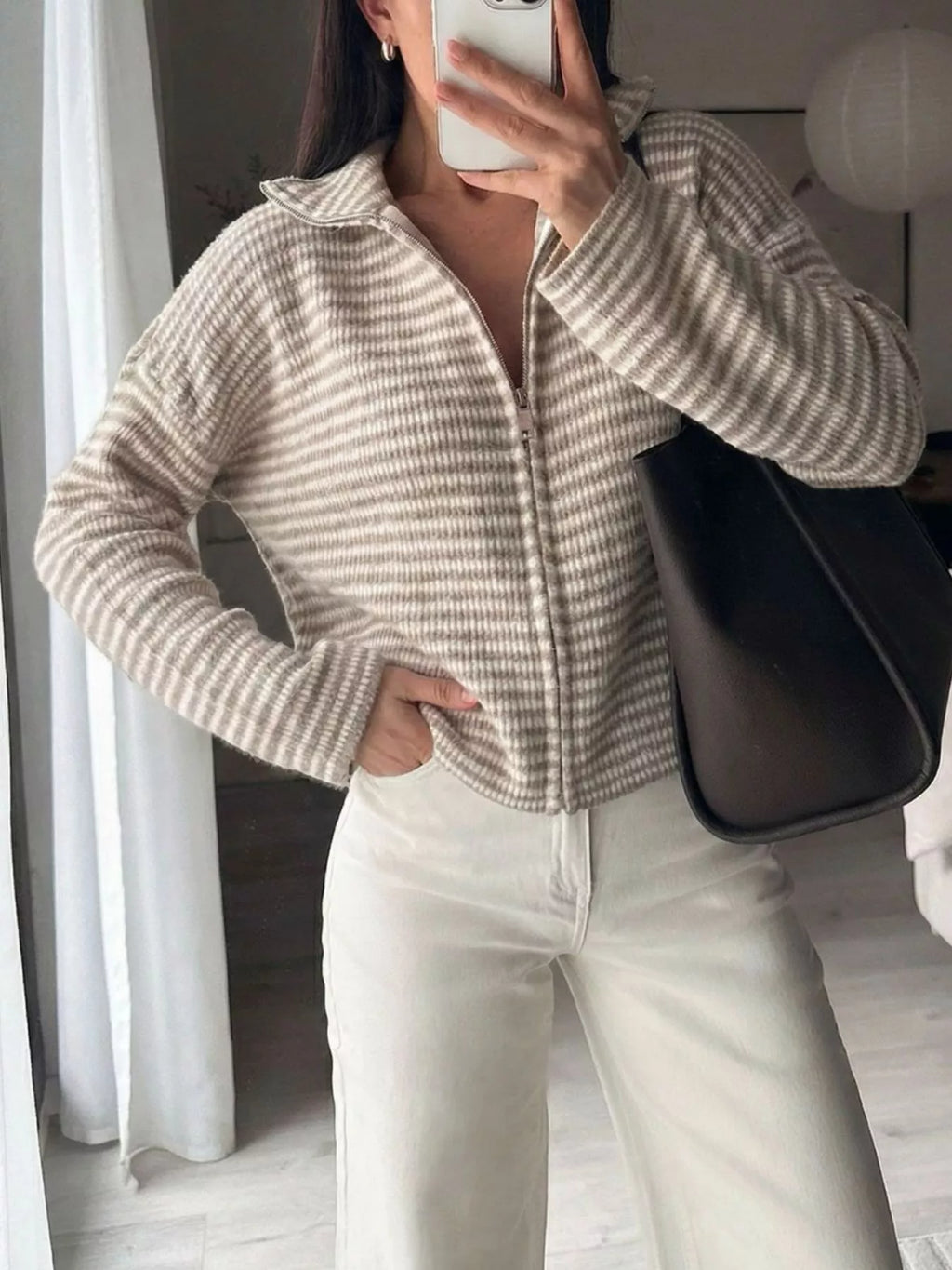Striped Zip-Up Knit Cardigan | STAHlin RADIANCE