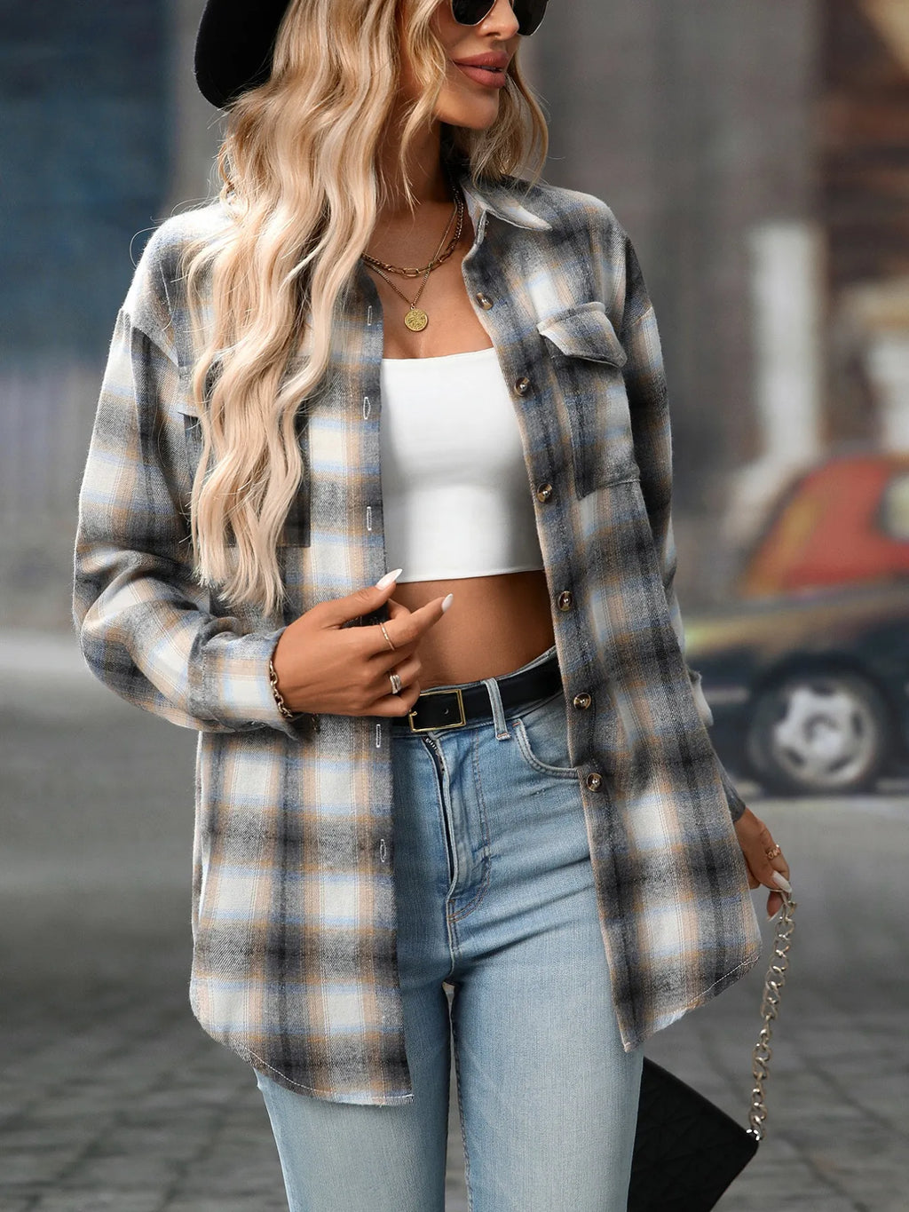 Oversized Plaid Button-Up Shirt | STAHlin RADIANCE