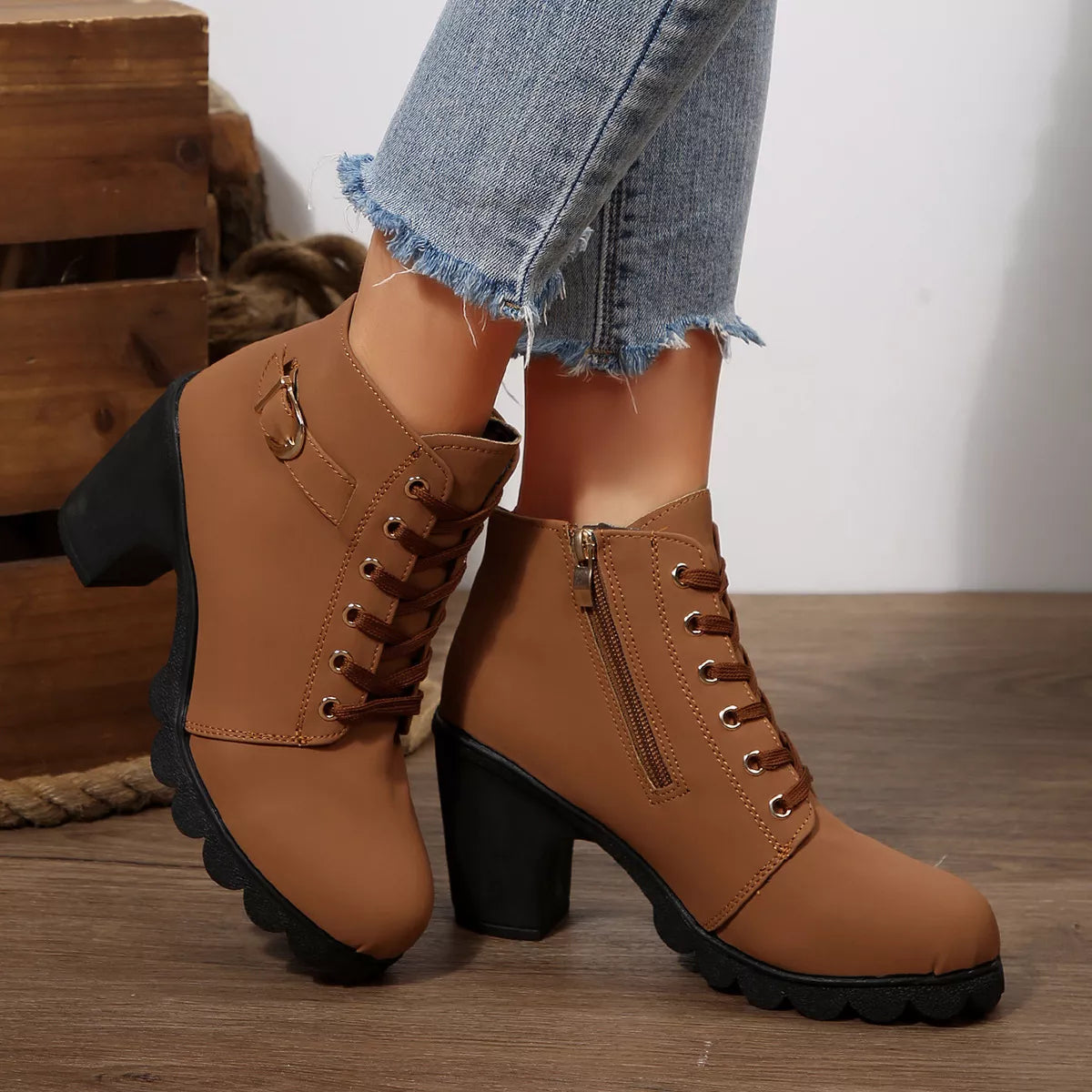 Lace Up Block Heels Boots | STAHlin RADIANCE
