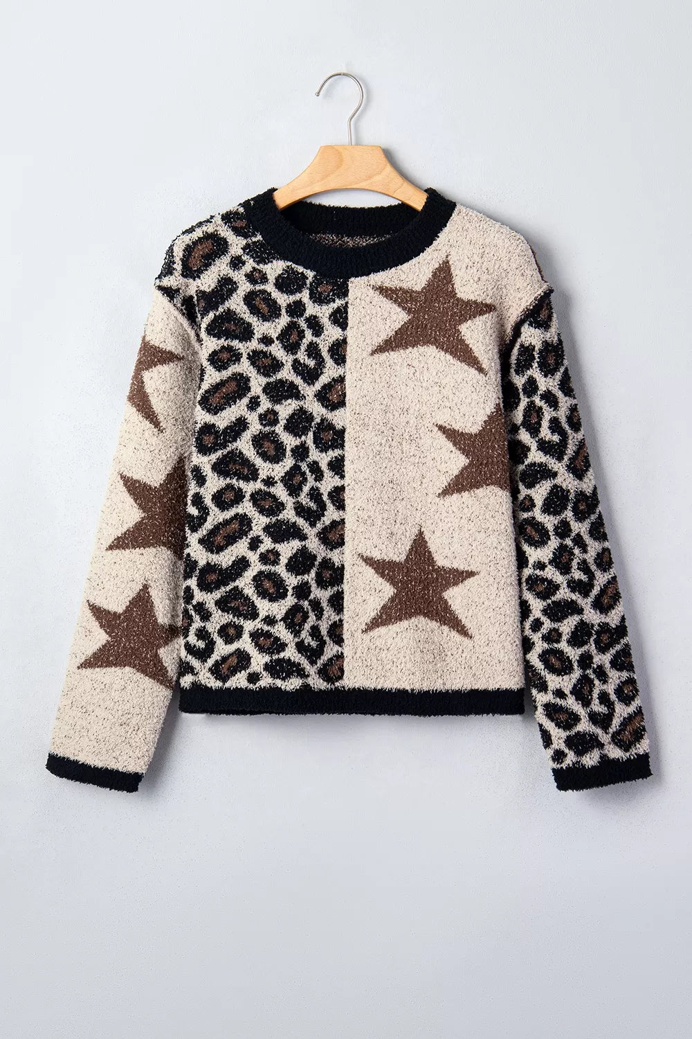 Leopard Star Pattern Round Neck Long Sleeve Shift Sweater | STAHlin RADIANCE