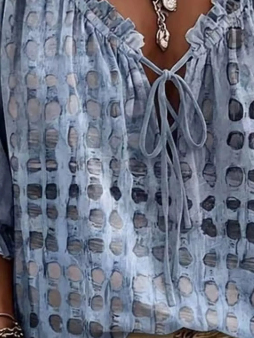 Full Size Tie Neck 3/4 Sleeve Blouse Plus Size | STAHlin RADIANCE