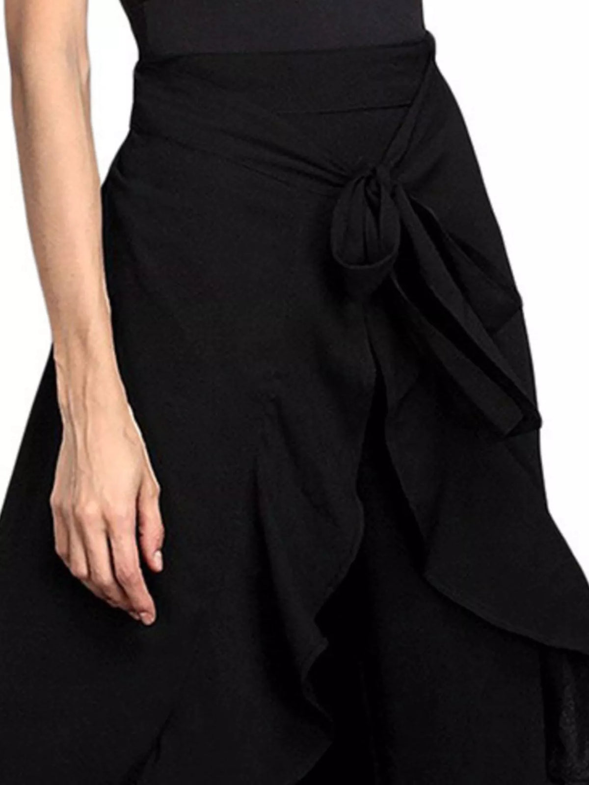 Full Size High-Waisted Tie-Front Ruffled Wide-Leg Pants Plus Size | STAHlin RADIANCE