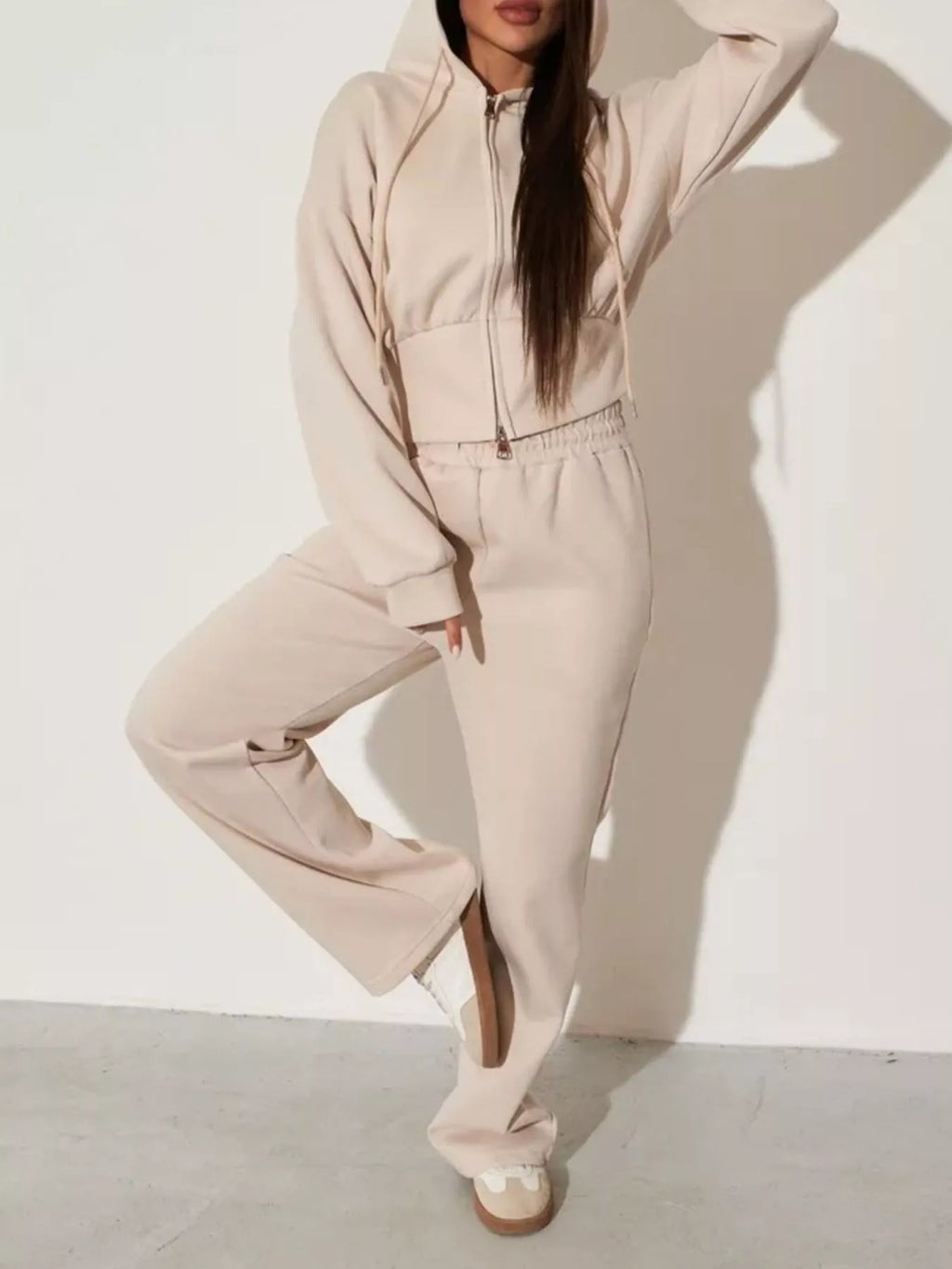 Zip-Up Hoodie and Wide-Leg Sweatpants Set | STAHlin RADIANCE