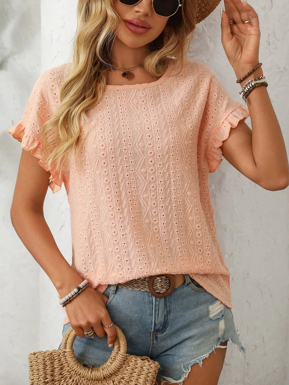 Mandy Eyelet Round Neck Short Sleeve Top | STAHlin RADIANCE