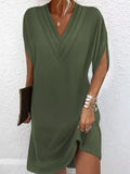 Full Size V-Neck Slit Sleeve Mini Dress Plus Size | STAHlin RADIANCE